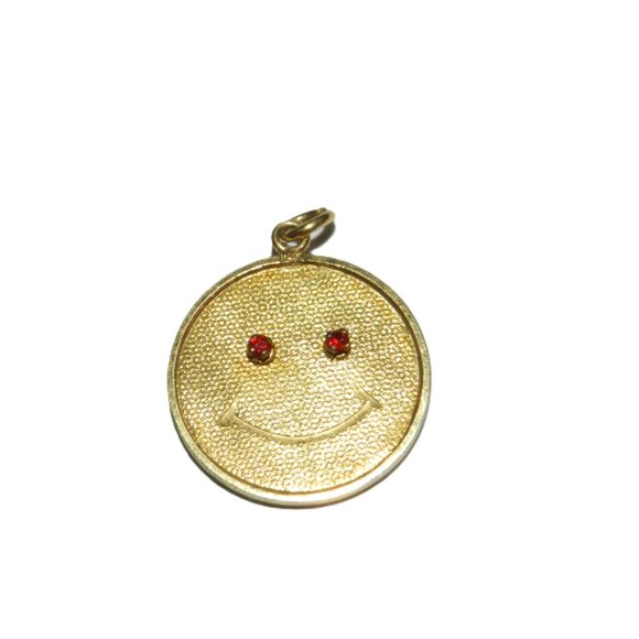 Happy Smiley Face Emoji Pendant in 14k Yellow Gold 2 Sided w Ruby - Picture 5 of 14